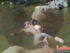 Sweet exotic twinks go for a swim and wet oral fun