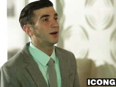 Billy  pulls his boss pants down and sucks on his big dick