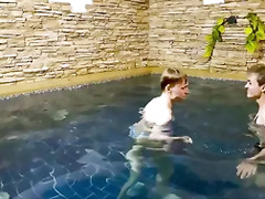 Twinks have fun in the swimming pool, suck and bareback: Matty and Aiden